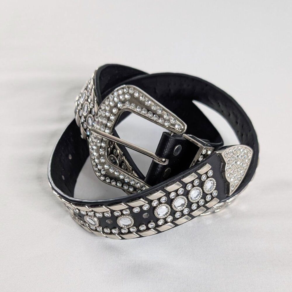 Black Silver Studded Buckle Bling All Over Belt